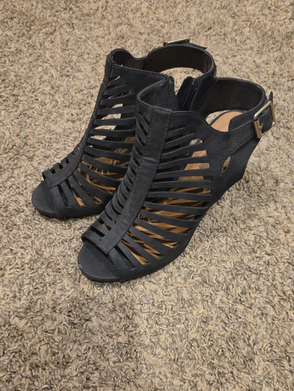 Charlotte Russe Black Caged Peep-Toe Heel Sandals
